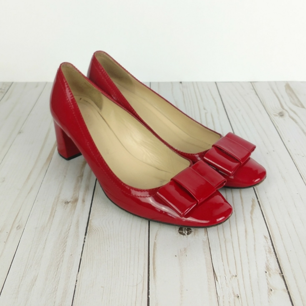 SOLD Kate Spade red bow patent leather pumps 9.5 - Picture 1 of 8